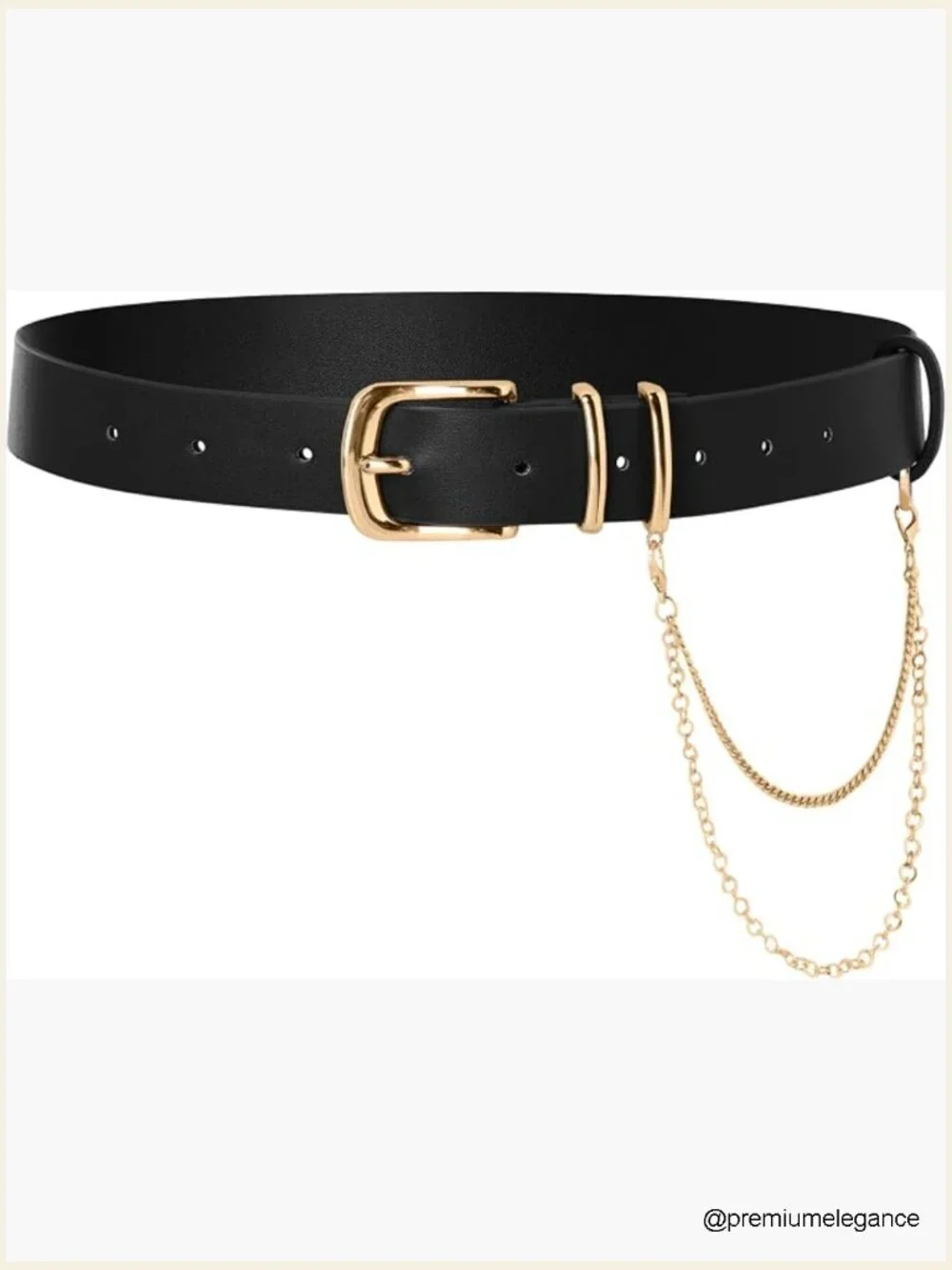 Women's Faux Leather Belt with Detachable Chain, Adjustable Waist